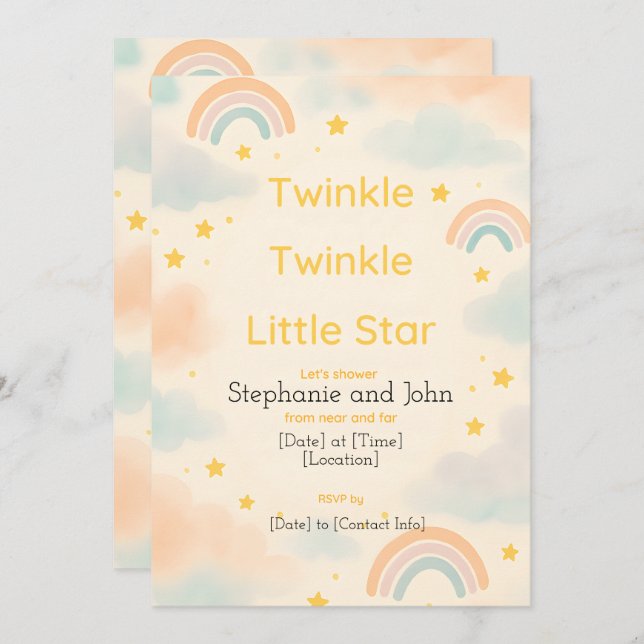 Twinkle Twinkle Little Star Baby shower Invitation (Devant / Derrière)