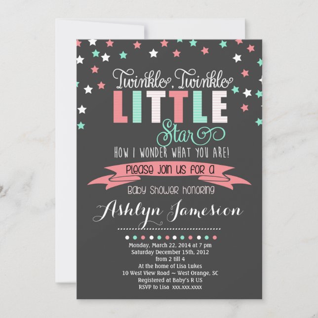 Twinkle Twinkle Little Star Baby shower INvitation (Devant)