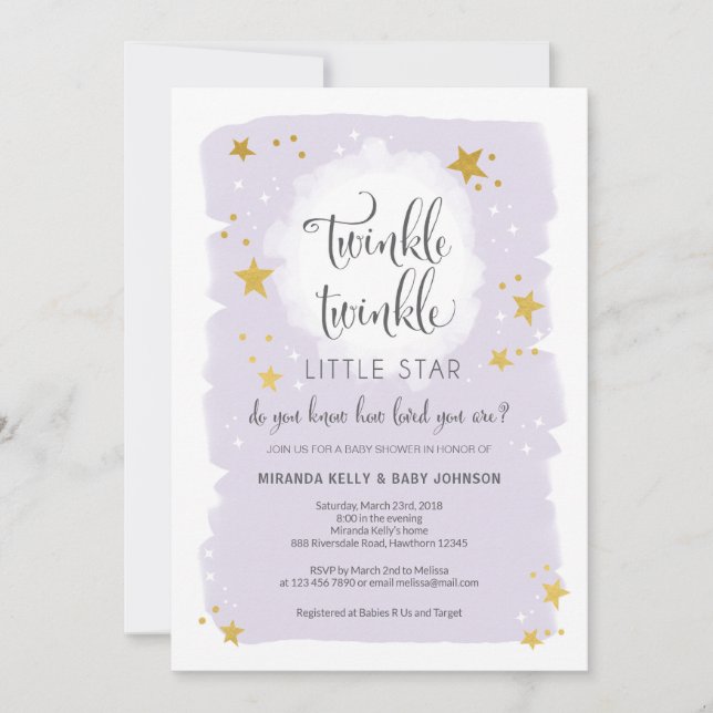 Twinkle Twinkle Little Star Baby shower Invitation (Devant)