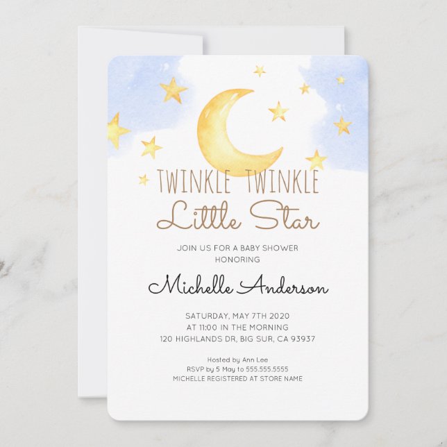 Twinkle Twinkle Little Star Baby shower Invitation (Devant)