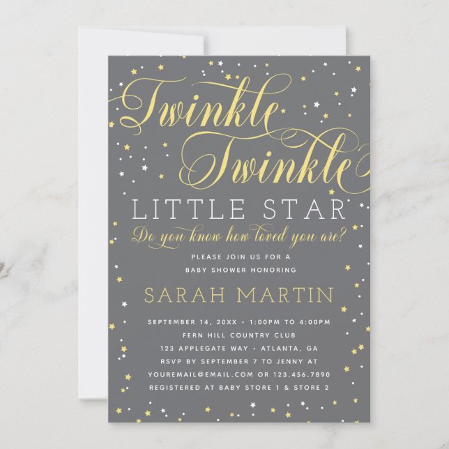 Twinkle Twinkle Little Star Baby shower Invitation (Devant)