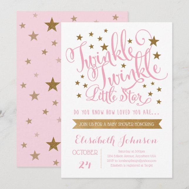 Twinkle Twinkle Little Star Baby shower Invitation (Devant / Derrière)