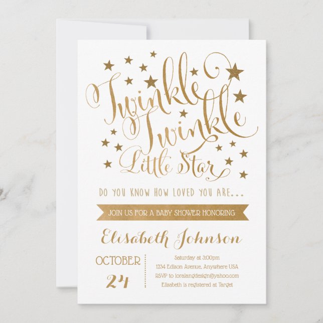 Twinkle Twinkle Little Star Baby shower Invitation (Devant)