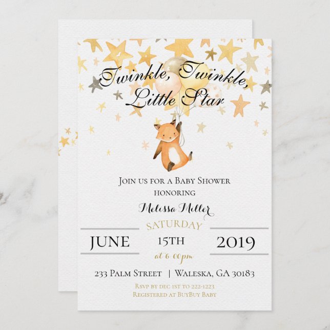 Twinkle Twinkle Little Star Baby shower Invitation (Devant / Derrière)