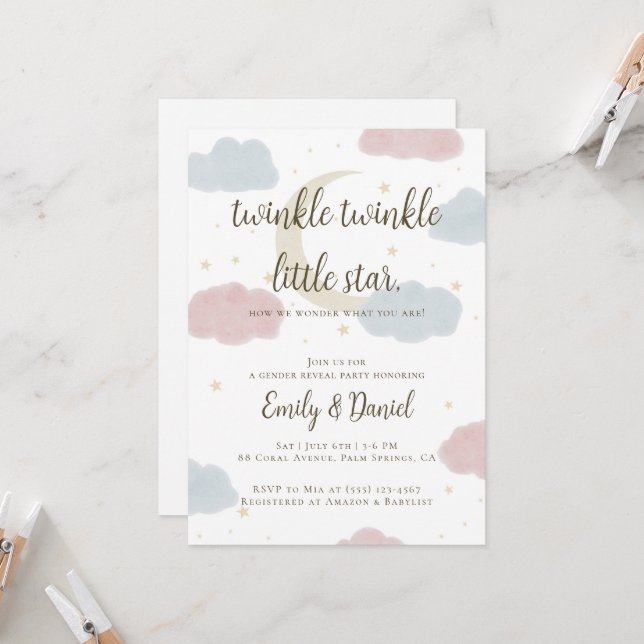Twinkle Twinkle Little Star Baby shower Invitation (Devant/Arrière en situation)