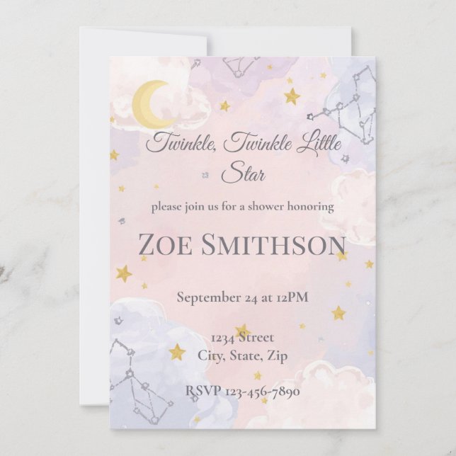 Twinkle Twinkle Little Star Baby shower Invitation (Devant)