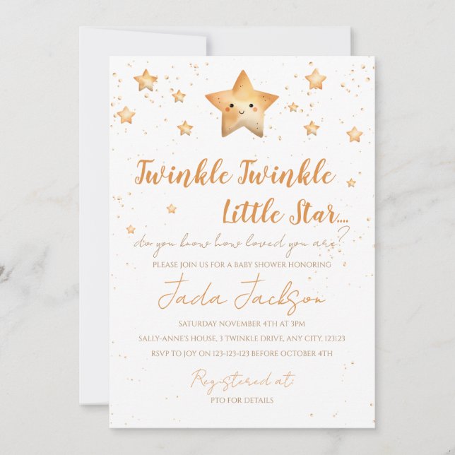 Twinkle Twinkle Little Star Baby Shower Invitation (Devant)