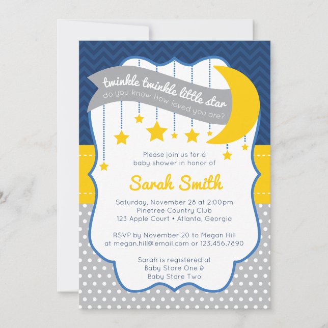 Twinkle Twinkle Little Star Baby shower Invitation (Devant)