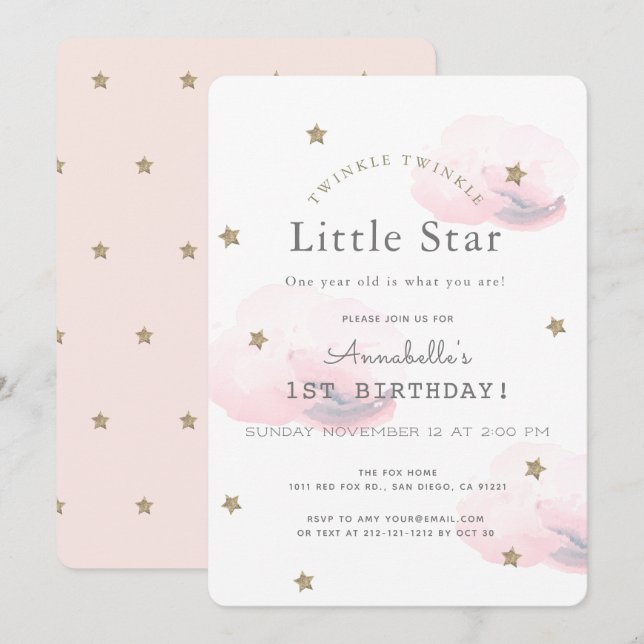 Twinkle Twinkle Little Star Invitation d'anniversa (Devant / Derrière)