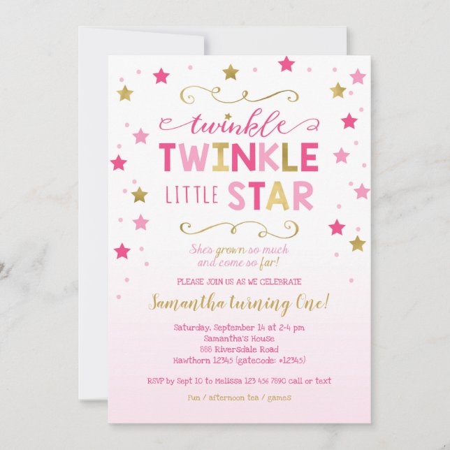 Twinkle Twinkle Little Star Invitation d'anniversa (Devant)