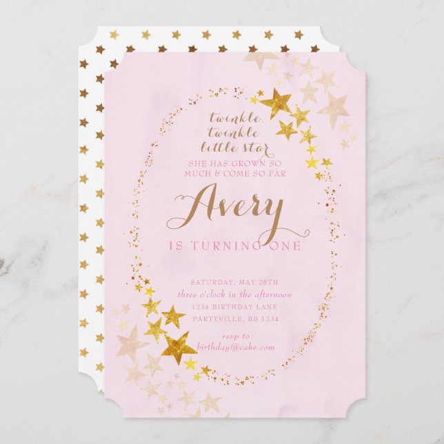 Twinkle Twinkle Little Star Invitation d'anniversa (Devant / Derrière)