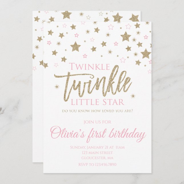 Twinkle Twinkle Little Star invitation de premier  (Devant / Derrière)