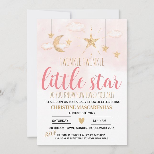 Twinkle Twinkle Little Star Rose Shower Invitation (Devant)