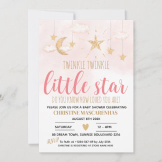 Twinkle Twinkle Little Star Rose Shower Invitation