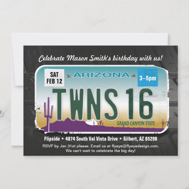 Twins 16th Birthday Arizona Licence Invitation (Devant)