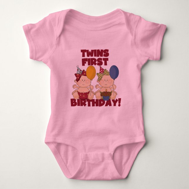 Twins 1er Anniversaire - Girls Tshirts et cadeaux (Devant)