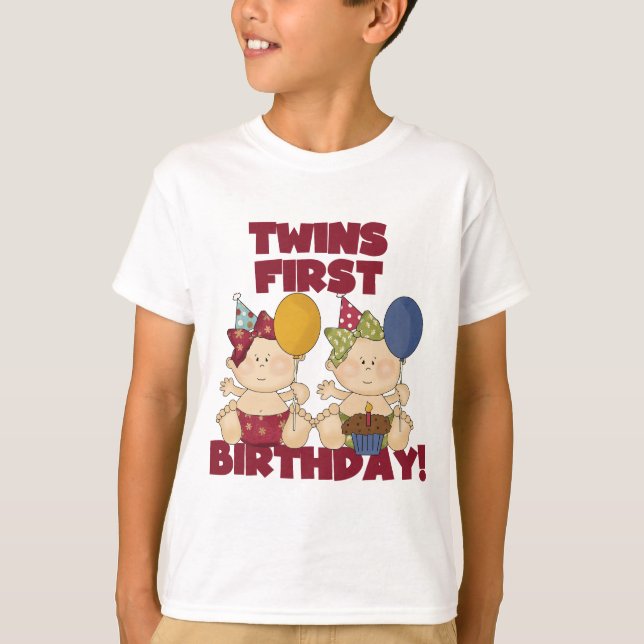 Twins 1er Anniversaire - Girls Tshirts et cadeaux (Devant)
