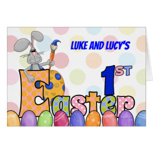 Twins Babies Noms 1ère Peinture Bunny de Pâques