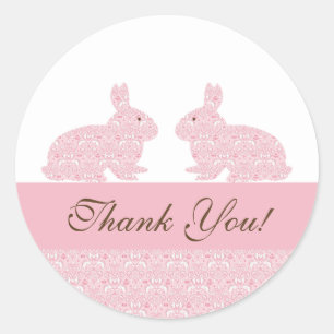Twins Baby Bunny Baby shower Sticker Merci