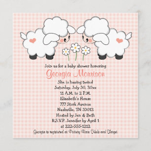 Twins Baby Lambs Baby Shower Invitations Filles
