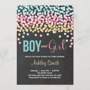 Twins Baby shower Invitation rose bleu garçon fill