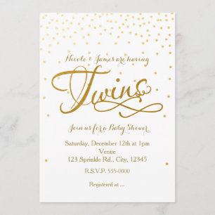 TWINS Baby shower Unisex White & Gold Invitation