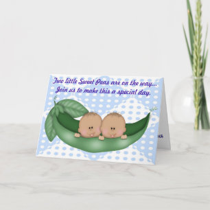 Twins Blue Boy Baby shower Pea dans une invitation