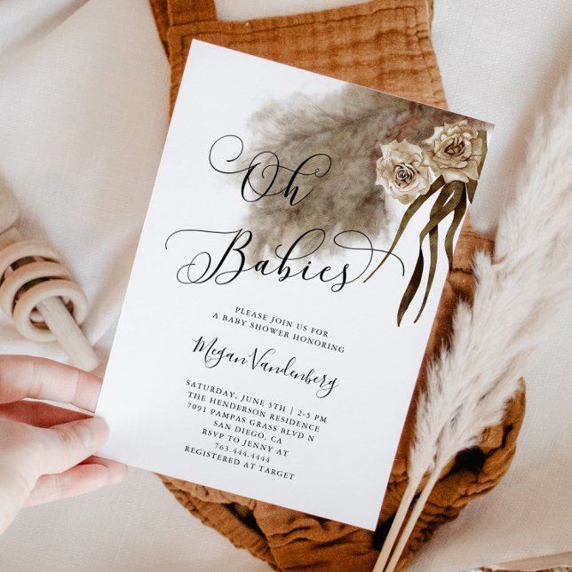 TWINS Boho Pampas Grass Baby Shower Invitation (Créateur téléchargé)