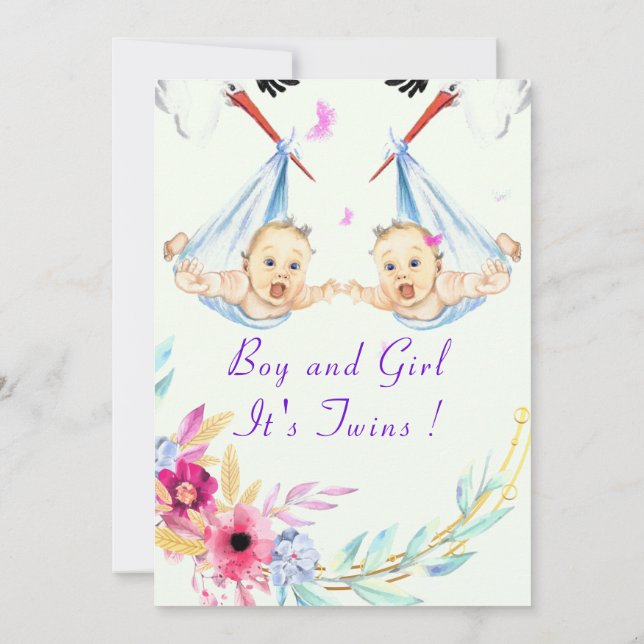Twins Boy and Girl Stork Baby shower Invitation (Dos)