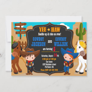 Twins boys Cowboys invitation anniversaire Wild We