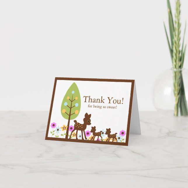 Twins Deer Baby shower Merci Carte de note (Devant)