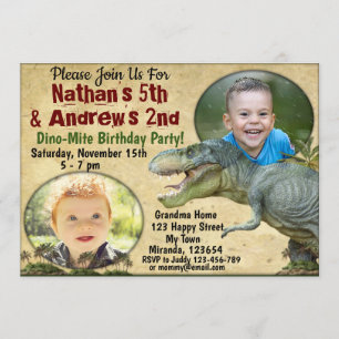 Twins Dinosaur invitation anniversaire, Twins invi