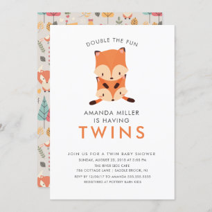 Twins Double le Fun Fox Baby Shower Invitations