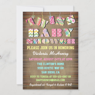 Twins Fabric Shabby Chic Baby Shower Invitations