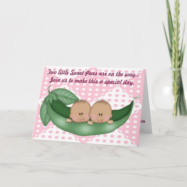 Twins Girl Baby shower Pea dans une invitation de  (Devant)