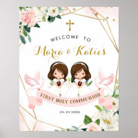 Twins Girl rose Floral Holy Communion Affiche de b