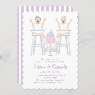 Twins Girls Birthday Smash Cake Invitation