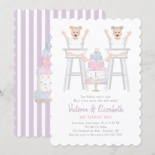 Twins Girls Birthday Smash Cake Invitation
