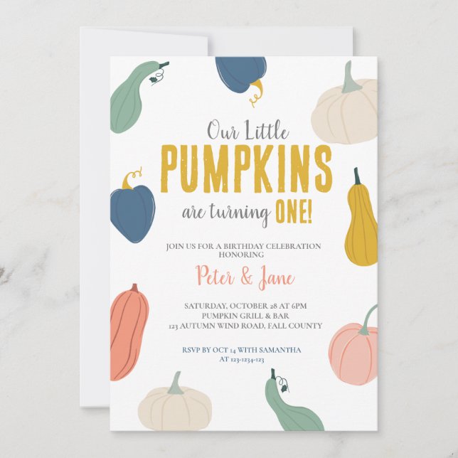 Twins Invitation Anniversaire, Automne Citrouille (Devant)