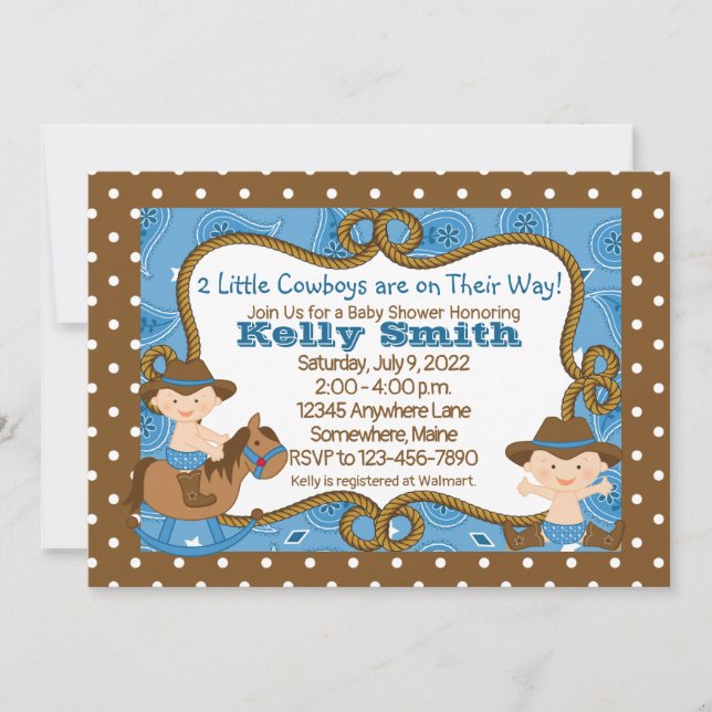 Twins Little Cowboy Baby Shower Invitations (Devant)