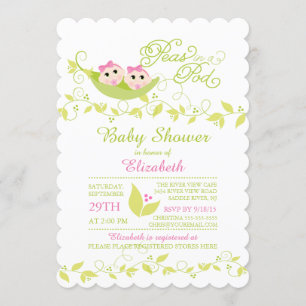 Twins Little Peas Girls Baby shower Invitation