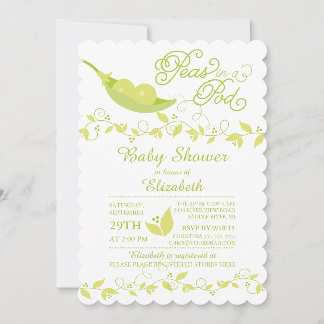 Twins Little Peas Neutral Baby shower Invitation (Devant)