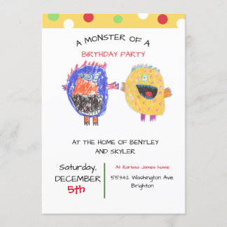 TWINS ou SIBLING Invitation Monster fête d'anniver