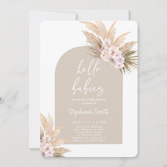 Twins Pampas Grass Baby shower Girl Invitation (Devant)