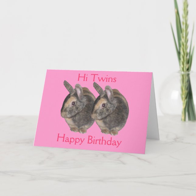 Twins, photo de lapin, carte d'anniversaire (Devant)