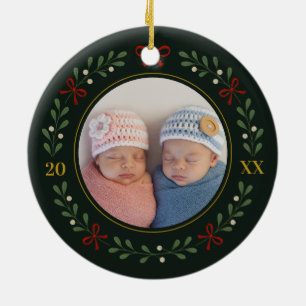 Twins Photo Wreath Ornement - Vert foncé