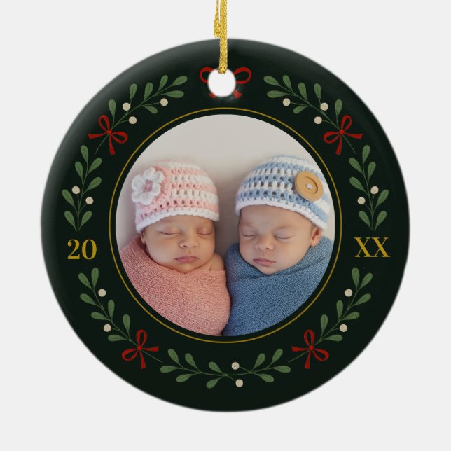 Twins Photo Wreath Ornement - Vert foncé (Dos)