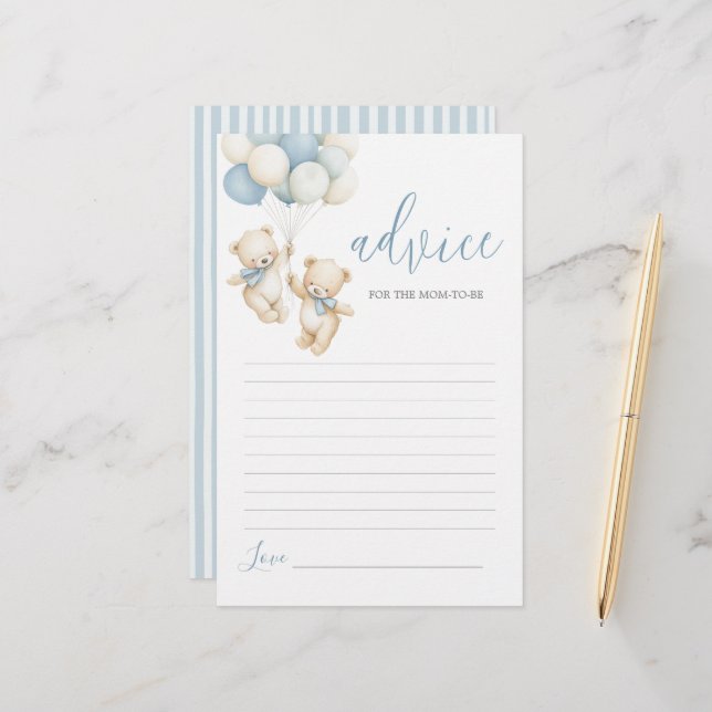 Twins Teddy Bear Advice for Mom To Be card (Devant/Arrière en situation)