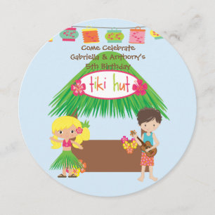 Twins Tiki Hut Round Luau Invitation Anniversaire