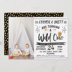 Twins Wild One Photo 1er Anniversaire Invitation
